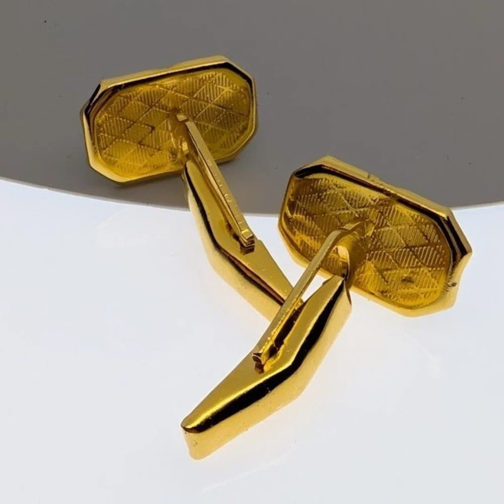 Vintage Damascene Cufflinks Black Gold Tone Floral Botanical